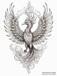 A powerful burning phoenix rising, rebirth,,... - эскиз тату (№1751408498_0, 01.07.2025 22:21) — Tatufoto.com