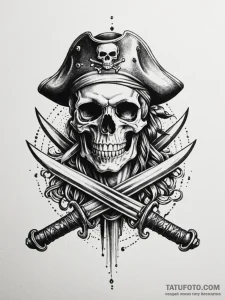 Pirate's skull with a cutlass clenched in its... - эскиз тату (№1751408564_0, 01.07.2025 22:22) — Tatufoto.com