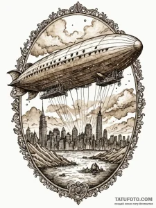 Zeppelin engulfed in st. elmo's fire, ink ill... - эскиз тату (№1751409219_0, 01.07.2025 22:33) — Tatufoto.com