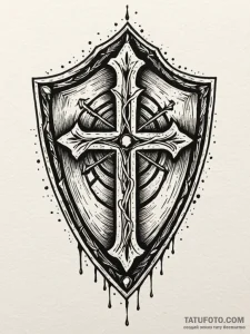 Damaged shield with scorched runes, ink illus... - эскиз тату (№1751409416_0, 01.07.2025 22:36) — Tatufoto.com