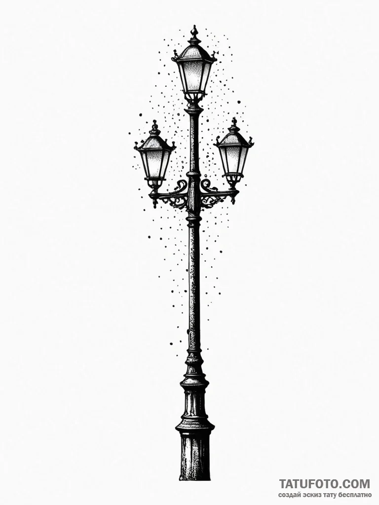 A whimsical bird on a lamppost, urban,, tatto... - эскиз тату (№1751410231_0, 01.07.2025 22:50) — Tatufoto.com