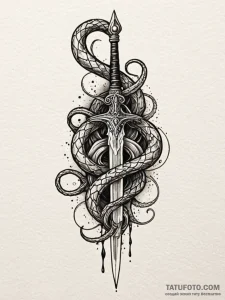 Dagger wrapped in spectral serpent, ink illus... - эскиз тату (№1751410885_0, 01.07.2025 23:01) — Tatufoto.com