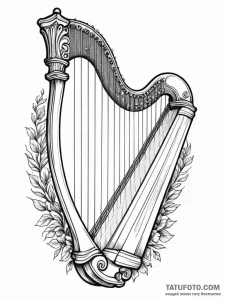 Ancient harp with bone strings, ink illustrat... - эскиз тату (№1751411144_0, 01.07.2025 23:05) — Tatufoto.com