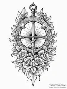 Noble blade through spectral bloom, tattoo fl... - эскиз тату (№1751411219_0, 01.07.2025 23:06) — Tatufoto.com