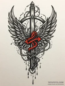 Burning wings chained to stone, tattoo sketch... - эскиз тату (№1751412558_0, 01.07.2025 23:29) — Tatufoto.com