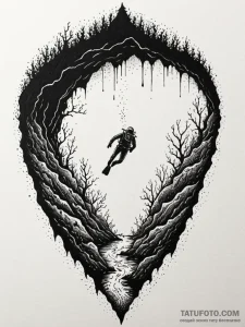 Diver descending into the abyss, pursued by a... - эскиз тату (№1751412798_0, 01.07.2025 23:33) — Tatufoto.com