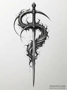 Scythe blade tearing through mist, tattoo dra... - эскиз тату (№1751413044_0, 01.07.2025 23:37) — Tatufoto.com