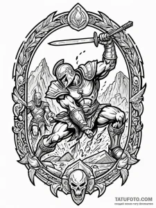 Spartan warrior kicking an enemy into a botto... - эскиз тату (№1751413971_0, 01.07.2025 23:52) — Tatufoto.com