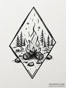 Campfire, minimalist linework, with a single... - эскиз тату (№1751414738_0, 02.07.2025 00:05) — Tatufoto.com