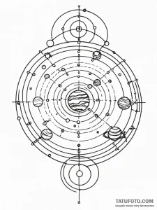 Orrery (mechanical model of the solar system)... - эскиз тату (№1751415081_0, 02.07.2025 00:11) — Tatufoto.com