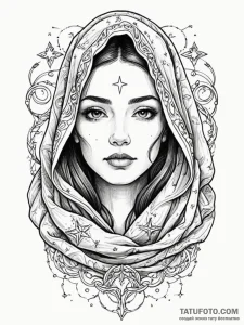 Veiled woman's face, with stars visible throu... - эскиз тату (№1751415434_0, 02.07.2025 00:17) — Tatufoto.com