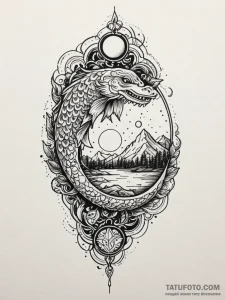 Kappa rising from moonlit river, tattoo drawi... - эскиз тату (№1751416421_0, 02.07.2025 00:33) — Tatufoto.com