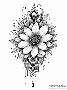 Hidden relic beneath celestial bloom, ink ill... - эскиз тату (№1751416786_0, 02.07.2025 00:39) — Tatufoto.com