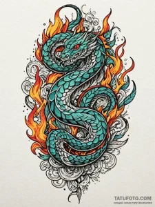 Animated serpent with burning tail, tattoo sk... - эскиз тату (№1751418185_0, 02.07.2025 01:03) — Tatufoto.com