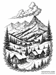 An alpine village nestled in a snow-covered v... - эскиз тату (№1751418325_0, 02.07.2025 01:05) — Tatufoto.com