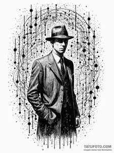 Film noir detective's silhouette in a rain of... - эскиз тату (№1751418470_0, 02.07.2025 01:07) — Tatufoto.com
