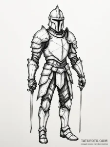 Apocalyptic knight with scorched armor, tatto... - эскиз тату (№1751419406_0, 02.07.2025 01:23) — Tatufoto.com