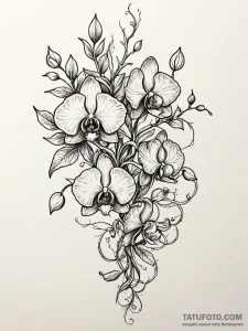 Orchid vine growing through bone, concept art... - эскиз тату (№1751419615_0, 02.07.2025 01:26) — Tatufoto.com