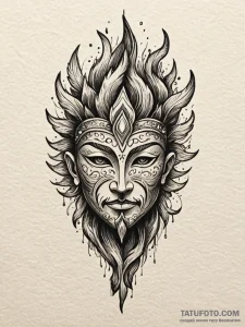 Oak mask beneath ritual fire, ink illustratio... - эскиз тату (№1751420013_0, 02.07.2025 01:33) — Tatufoto.com