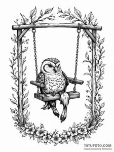 A whimsical bird on a swing set, playful,, ta... - эскиз тату (№1751420218_0, 02.07.2025 01:36) — Tatufoto.com