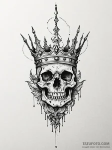 Fallen crown beneath bone spire, tattoo line... - эскиз тату (№1751421086_0, 02.07.2025 01:51) — Tatufoto.com