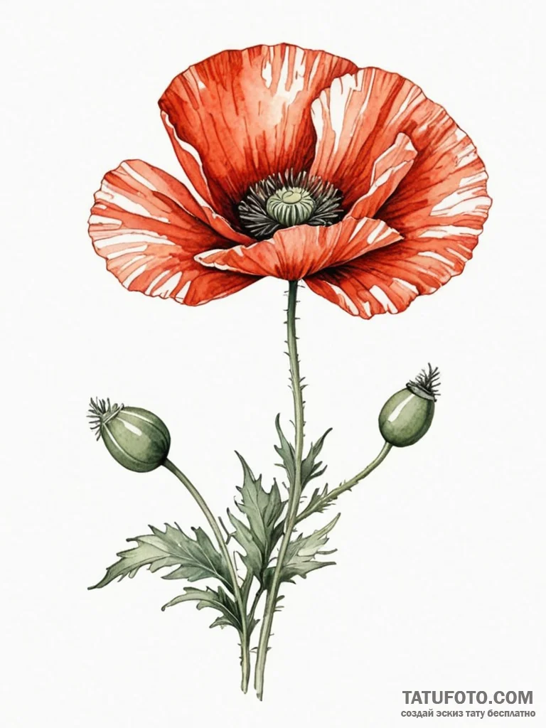 Poppy, tattoo sketch design, on a clean white... - эскиз тату (№1751421890_0, 02.07.2025 02:04) — Tatufoto.com