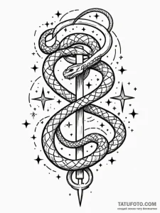 Oracle serpent coiling through stars, tattoo... - эскиз тату (№1751423594_0, 02.07.2025 02:33) — Tatufoto.com