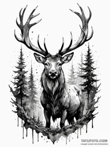 Abyssal stag in ruined forest, ink illustrati... - эскиз тату (№1751423794_0, 02.07.2025 02:36) — Tatufoto.com