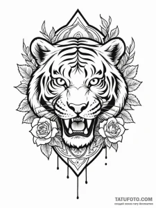 Saber-toothed tiger, tattoo line art, clean l... - эскиз тату (№1751423926_0, 02.07.2025 02:38) — Tatufoto.com