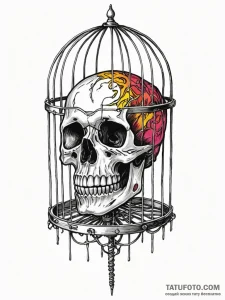 Needle trapped in bone cage, tattoo flash she... - эскиз тату (№1751424728_0, 02.07.2025 02:52) — Tatufoto.com
