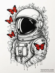 Astronaut helmet with cracked visor and butte... - эскиз тату (№1751425830_0, 02.07.2025 03:10) — Tatufoto.com