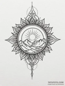 Keystone beneath crimson sun, concept art for... - эскиз тату (№1751426231_0, 02.07.2025 03:17) — Tatufoto.com