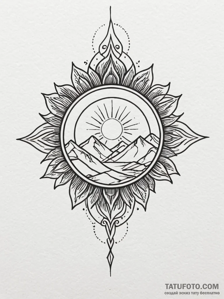 Keystone beneath crimson sun, concept art for... - эскиз тату (№1751426231_0, 02.07.2025 03:17) — Tatufoto.com