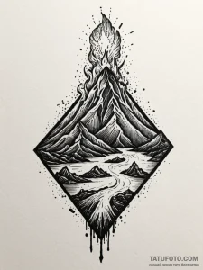 Erupting volcano, its lava flow forming a nor... - эскиз тату (№1751426670_0, 02.07.2025 03:24) — Tatufoto.com
