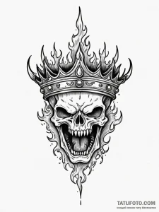 Engraved flame devouring crown, tattoo flash... - эскиз тату (№1751427474_0, 02.07.2025 03:37) — Tatufoto.com