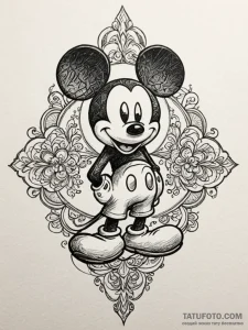 Mickey mouse, concept art for tattoo, vibrant... - эскиз тату (№1751428059_0, 02.07.2025 03:47) — Tatufoto.com
