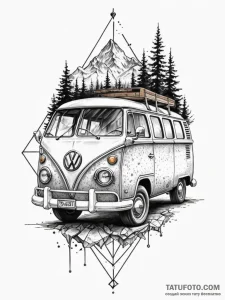 Vw camper van, adventure style, tattoo drawin... - эскиз тату (№1751428331_0, 02.07.2025 03:52) — Tatufoto.com