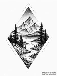 A dotwork landscape, tattoo sketch design, bl... - эскиз тату (№1751428414_0, 02.07.2025 03:53) — Tatufoto.com
