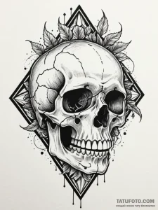 Quartz crystal growing from skull, tattoo lin... - эскиз тату (№1751429246_0, 02.07.2025 04:07) — Tatufoto.com