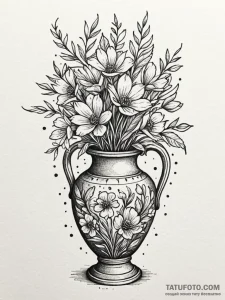 A detailed broken vase with flowers, resilien... - эскиз тату (№1751429478_0, 02.07.2025 04:11) — Tatufoto.com