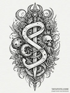 Zen blade devouring ancient rune, tattoo flas... - эскиз тату (№1751430828_0, 02.07.2025 04:33) — Tatufoto.com