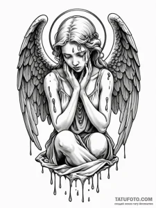Statue of an angel weeping tears of blood, ta... - эскиз тату (№1751431701_0, 02.07.2025 04:48) — Tatufoto.com