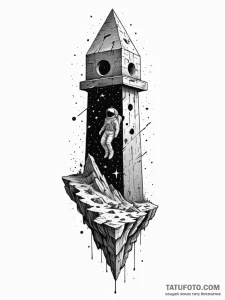Floating astronaut tethered to a crumbling, a... - эскиз тату (№1751433682_0, 02.07.2025 05:21) — Tatufoto.com
