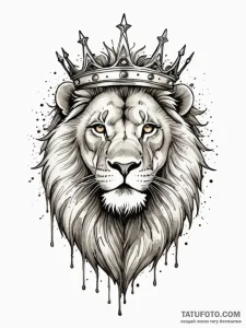 Ashen lion with crown of thorns, ink illustra... - эскиз тату (№1751434562_0, 02.07.2025 05:36) — Tatufoto.com