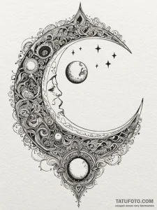 Silver leaf beneath spectral moon, ink illust... - эскиз тату (№1751434694_0, 02.07.2025 05:38) — Tatufoto.com