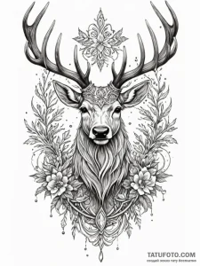 Ice stag crowned with frost, tattoo sketch de... - эскиз тату (№1751435311_0, 02.07.2025 05:48) — Tatufoto.com