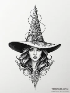 Witch's hat, simple and pointed, artistic tat... - эскиз тату (№1751435537_0, 02.07.2025 05:52) — Tatufoto.com
