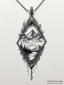 Pendant glowing beneath shattered sky, tattoo... - эскиз тату (№1751435671_0, 02.07.2025 05:54) — Tatufoto.com