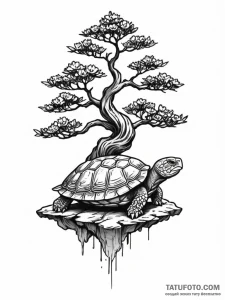 A bonsai tree growing on a turtle's back, tat... - эскиз тату (№1751436478_0, 02.07.2025 06:07) — Tatufoto.com