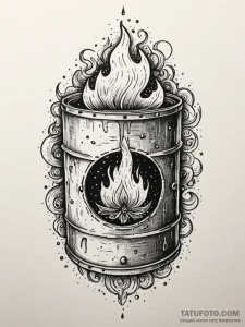 Oil drum leaking ghostly flame, tattoo flash... - эскиз тату (№1751437159_0, 02.07.2025 06:19) — Tatufoto.com